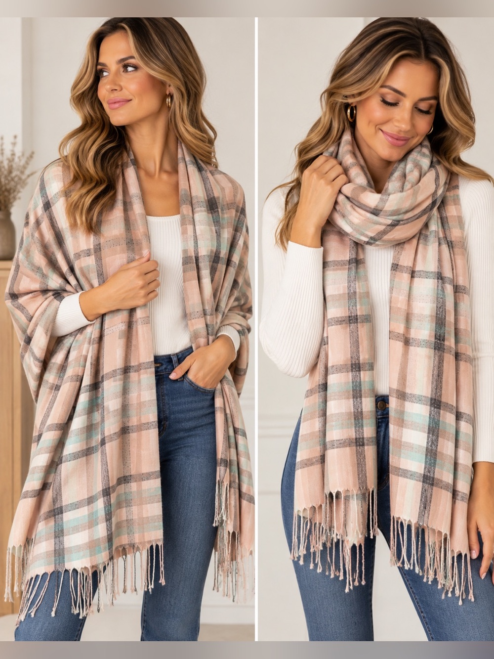 Plaid Scarf in Pink & Green NWT